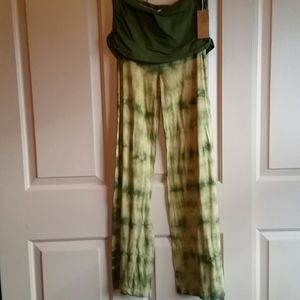 Soul flower green tie dye organic skirted pant